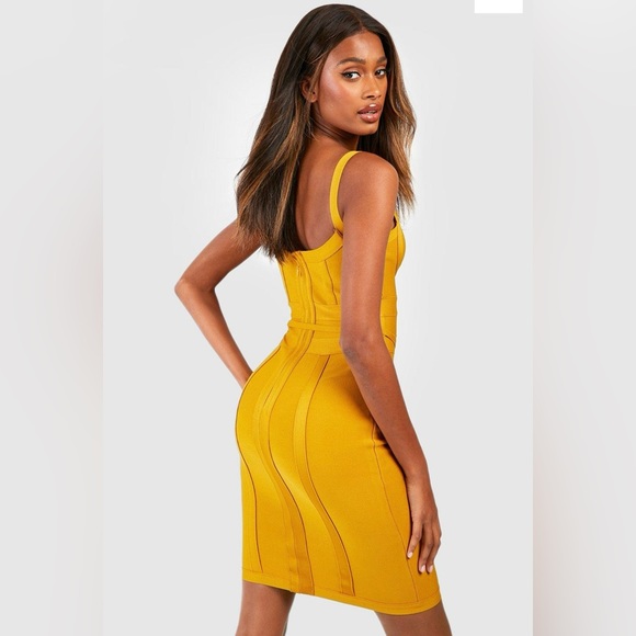 Boohoo Bandage Tie Detail Mini Dress (Mustard) - Picture 3 of 7